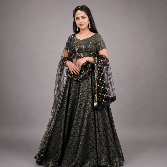Black Sequence Lehenga | S3BLS195
