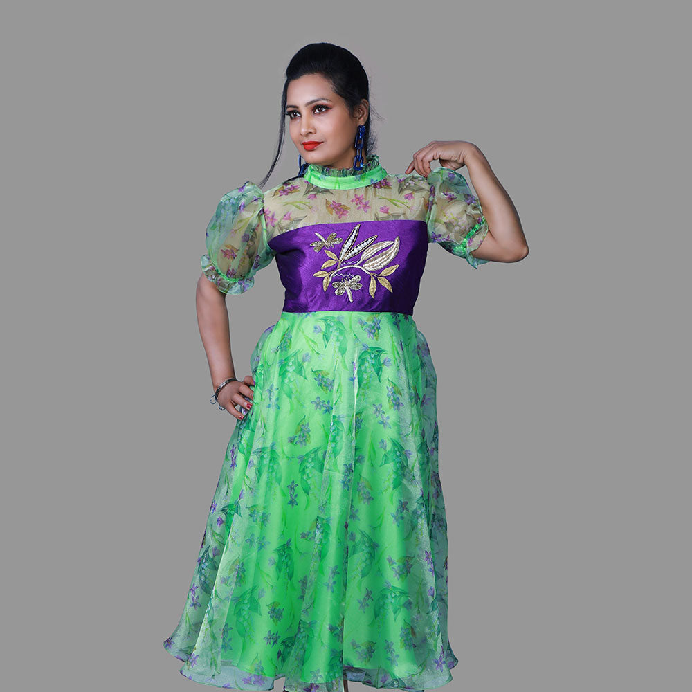 Green printed organza gown | S3G1309