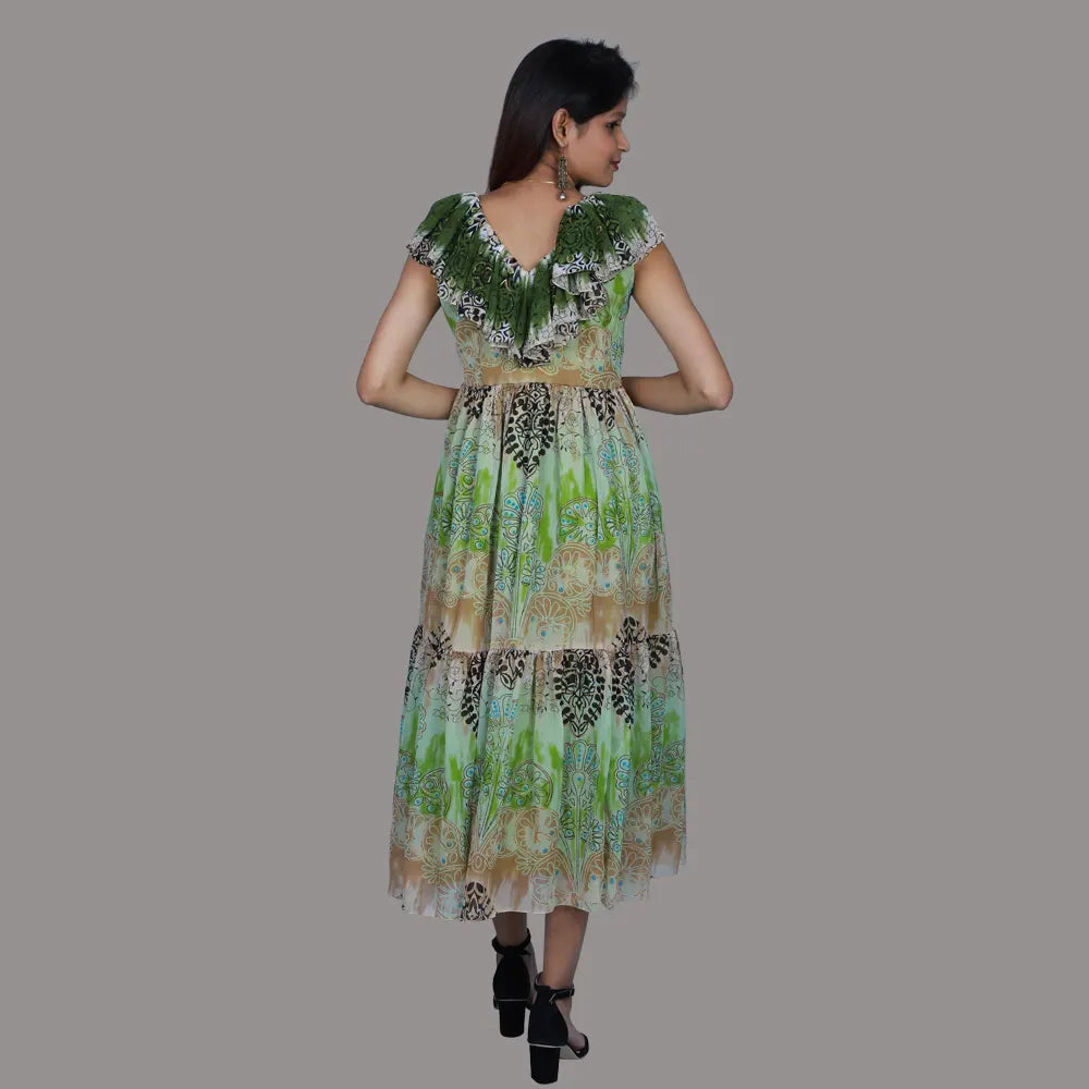 Green Floral Print Gown