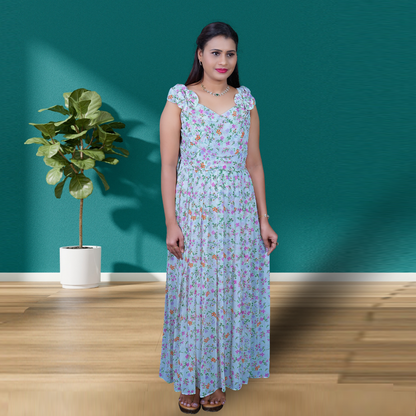 White Georgette Printed Maxi Dress