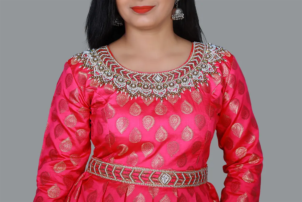 Pink Maggam Work Gown