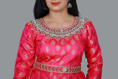 Pink Maggam Work Gown