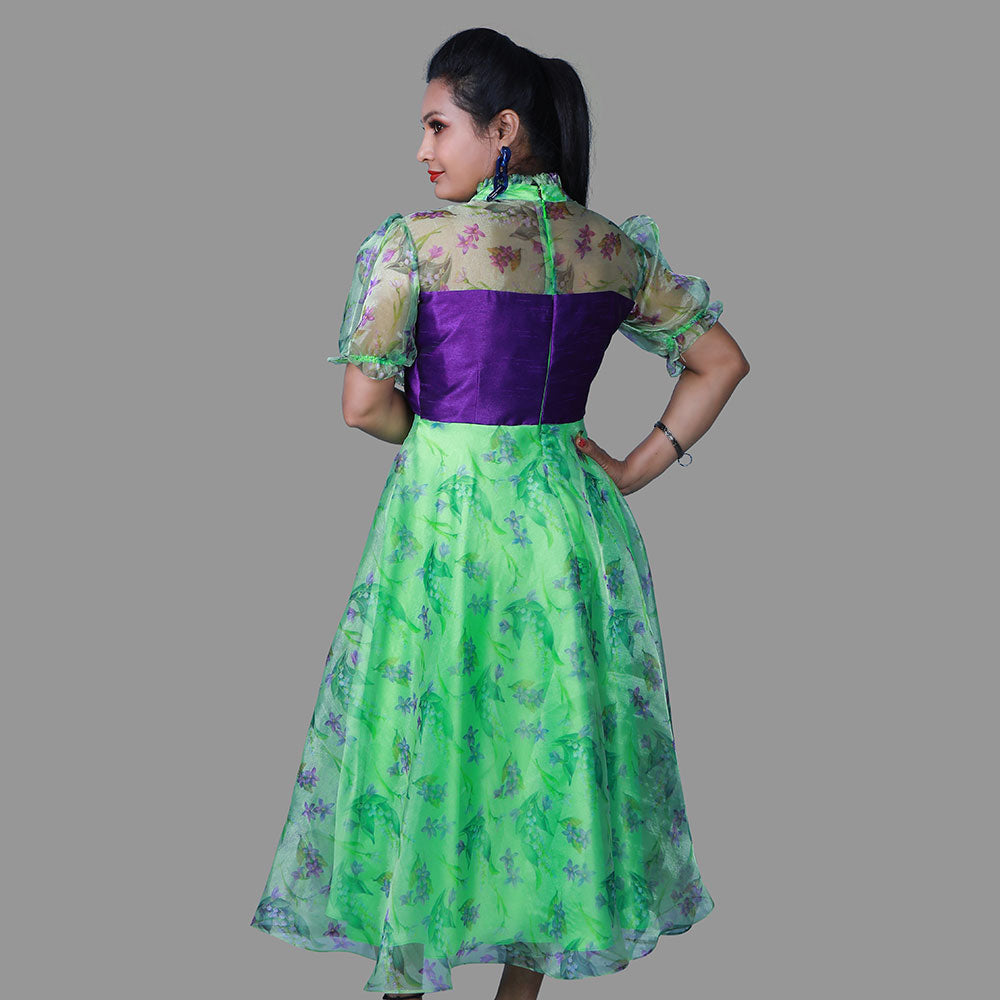 Green printed organza gown | S3G1309