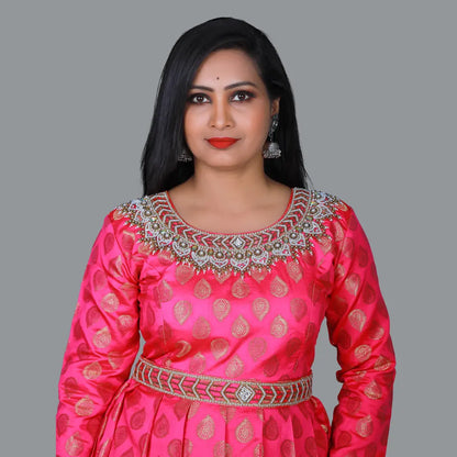 Pink Maggam Work Gown
