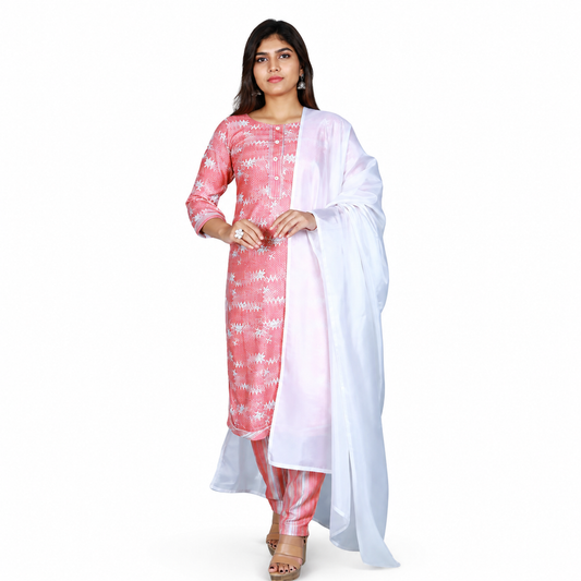 Round Neck Straight Fit Ethnic Kurti Set | S3SKD1080