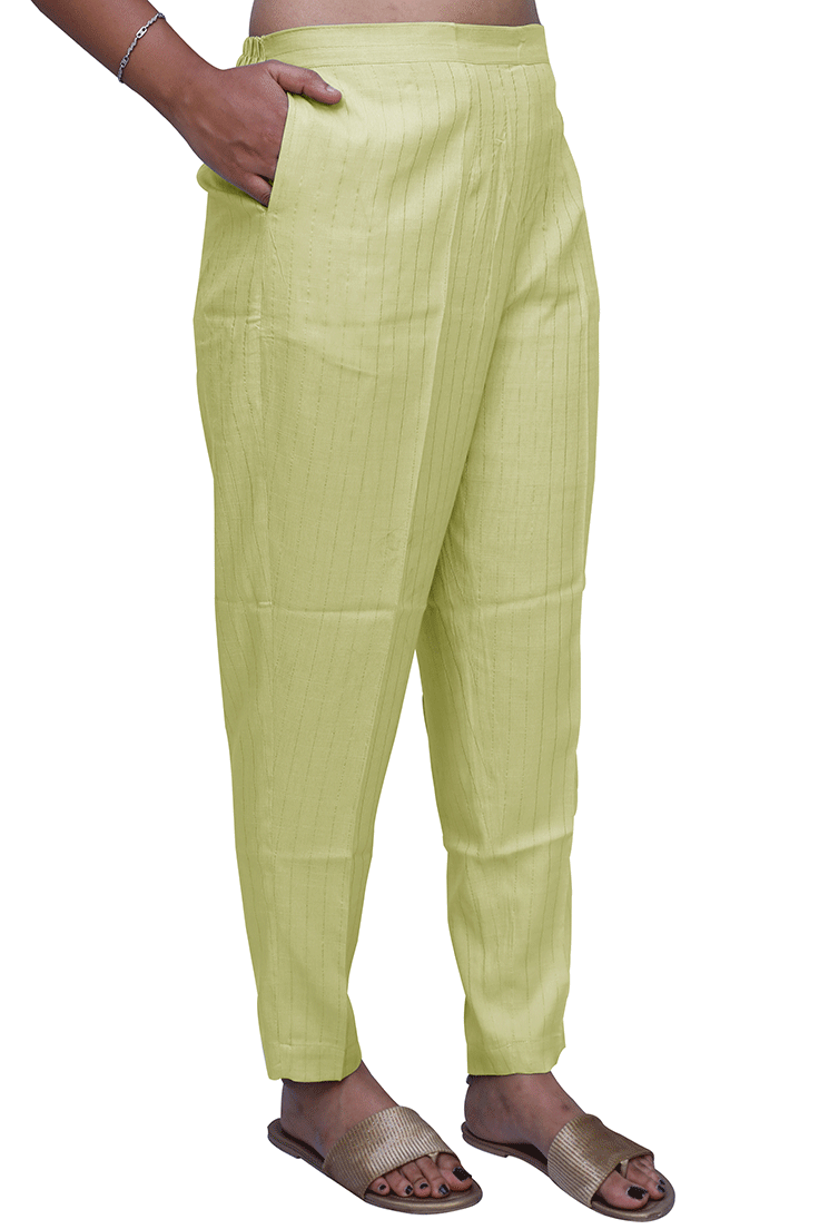 Regular Fit Women Yellow, Light Green Cotton Blend Trousers | S3YP781