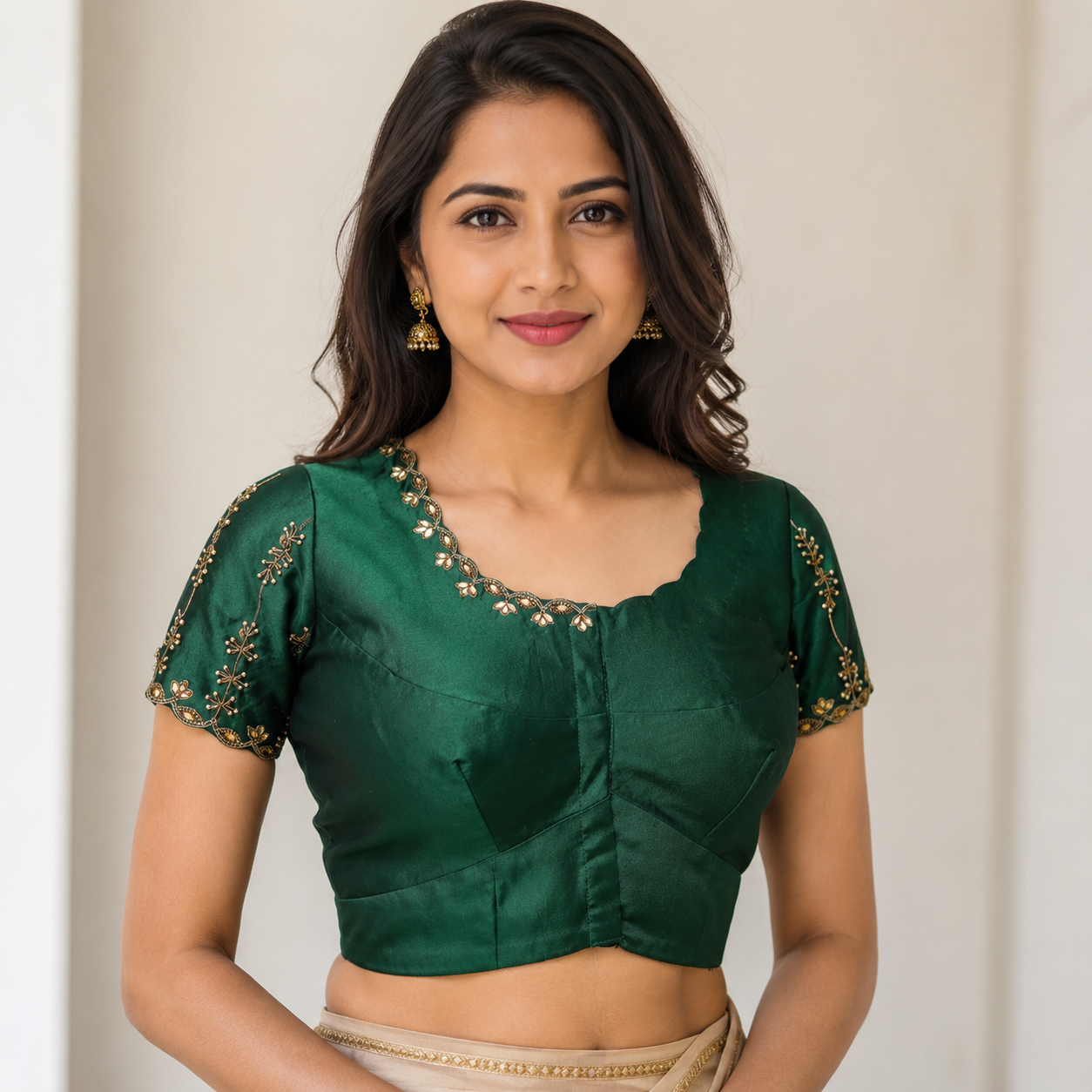 Dark green silk Maggam hand embroidery blouse
