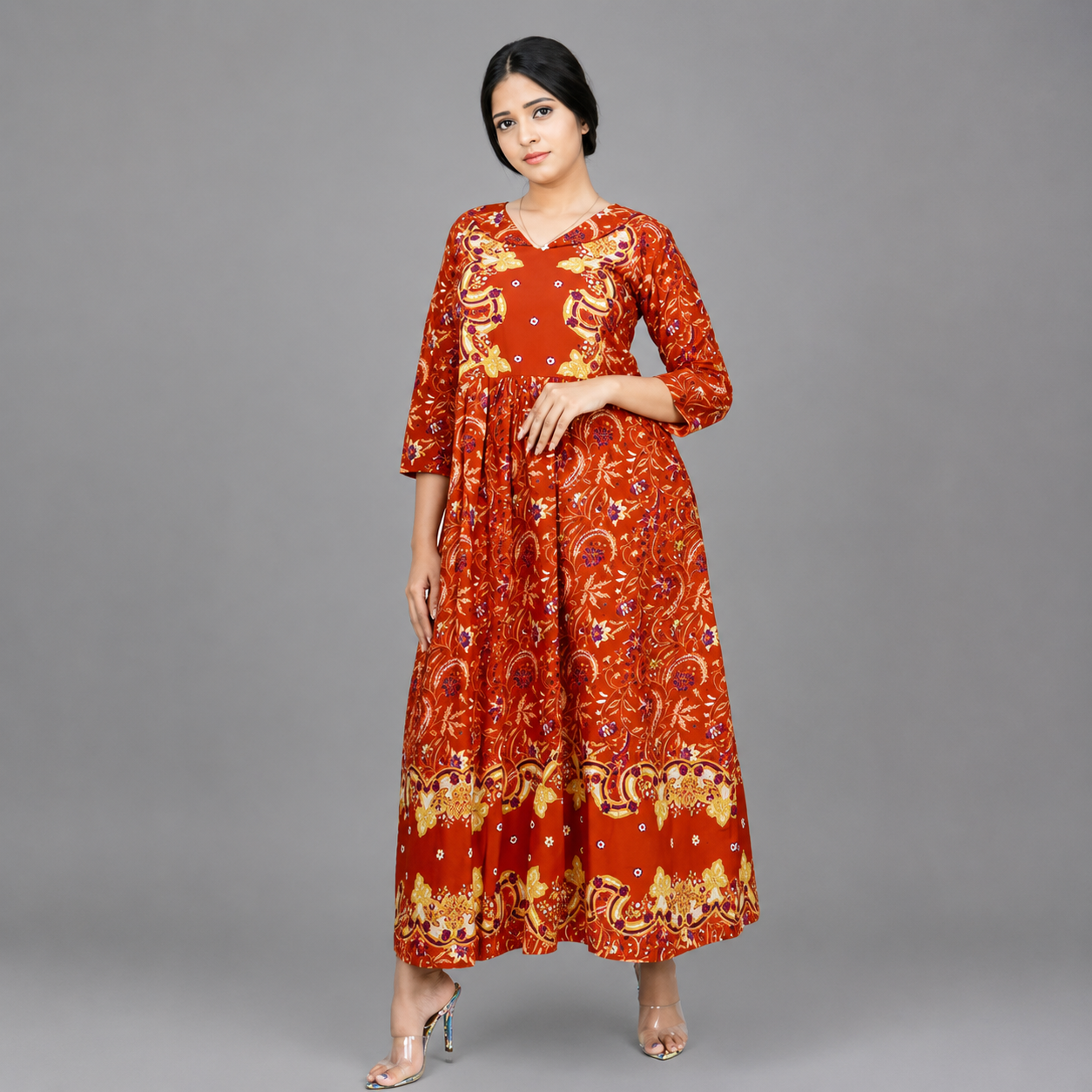 Full Length Flared/A-line Gown (ORANGE) | S3K541