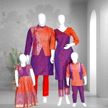 small family combo dress, color - purple and orange