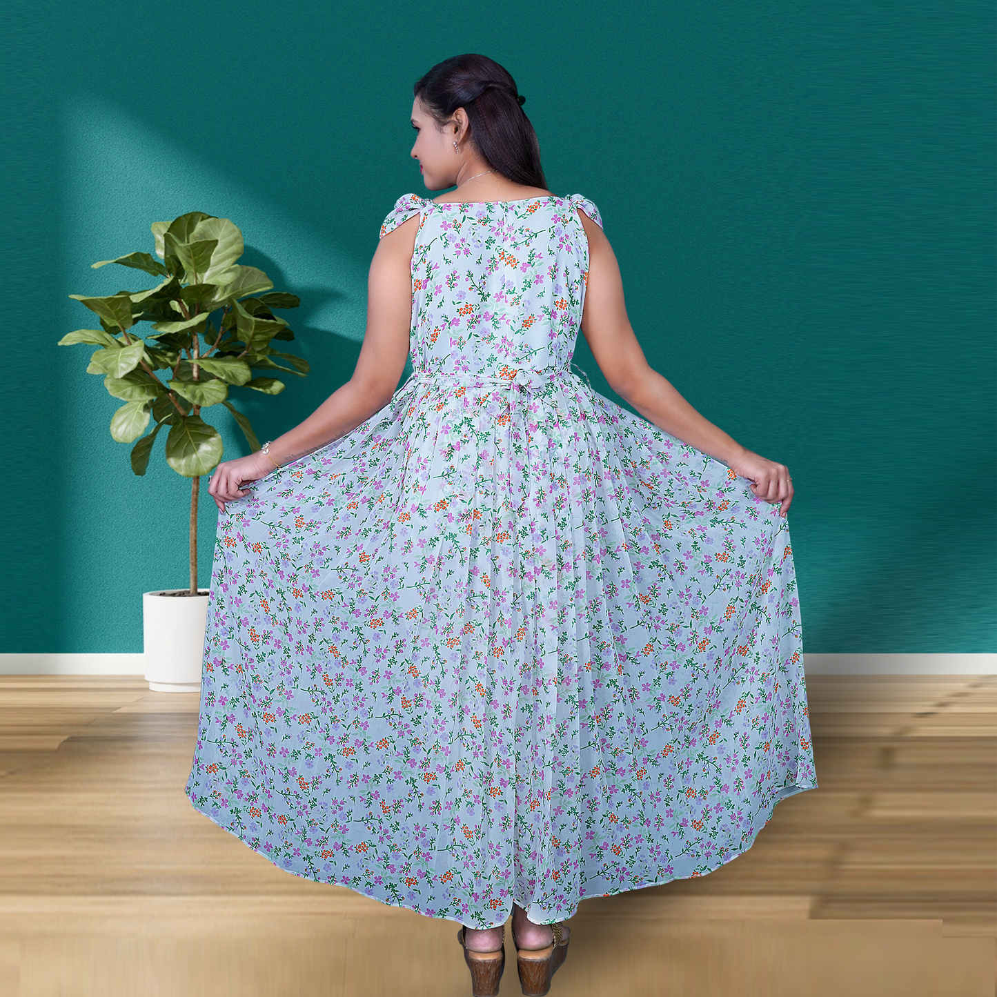 White Georgette Printed Maxi Dress