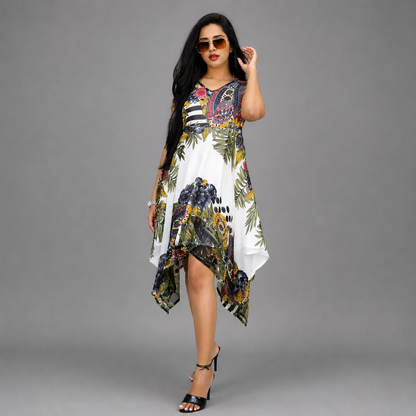 Women High Low White, Grey Dress | S3G669
