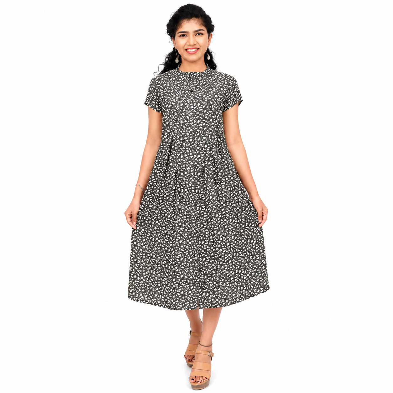 Floral print Flared/A-line Green Gown | S3W142