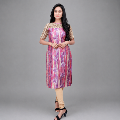 Pink and Violet Golden Print Kurti | S3K332