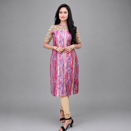 Pink and Violet Golden Print Kurti | S3K332