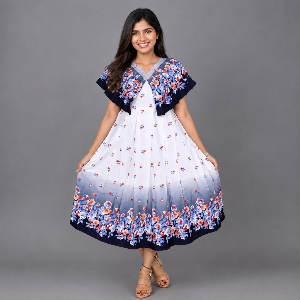White Floral Print Maxi | S3G664