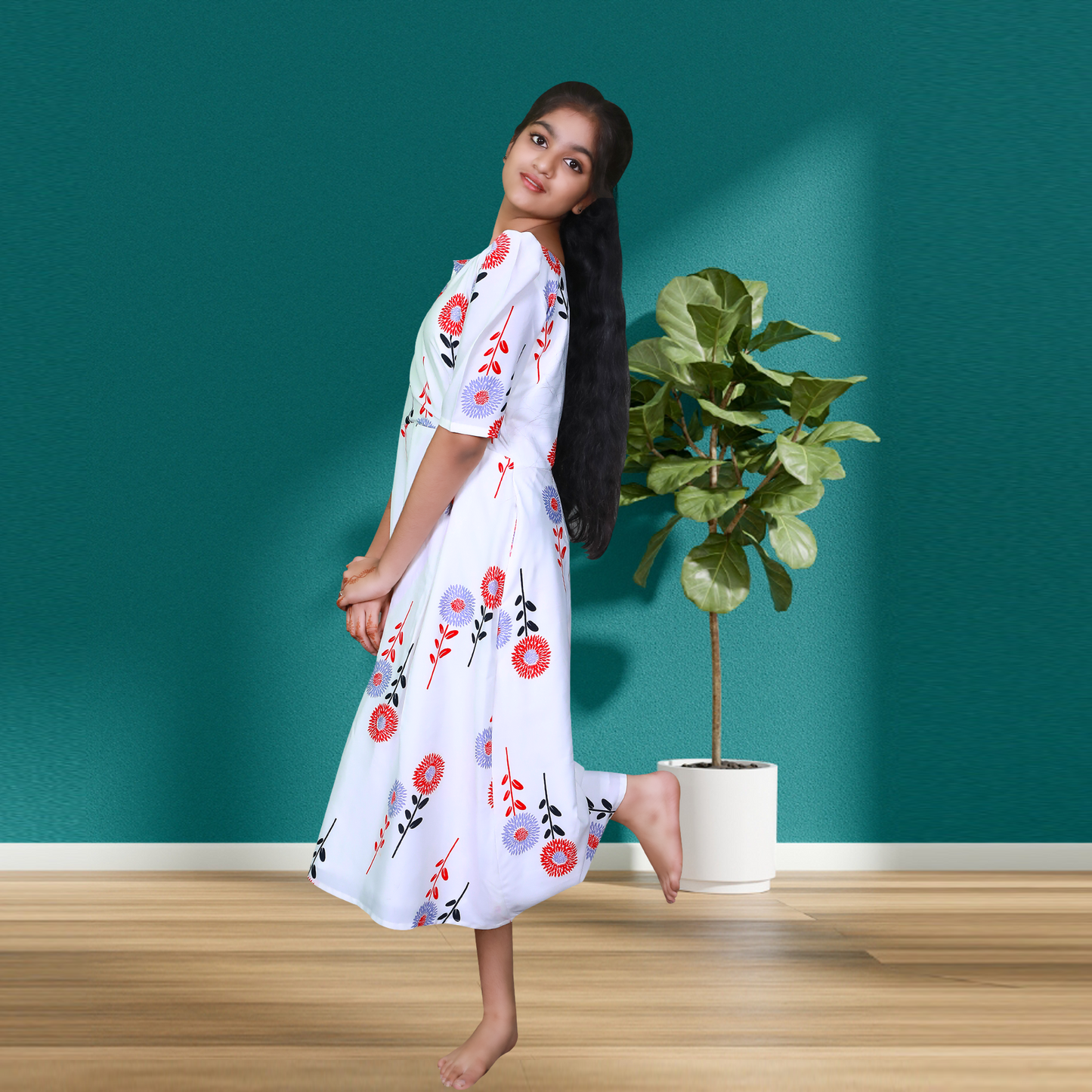 white long camisole flower printed design
