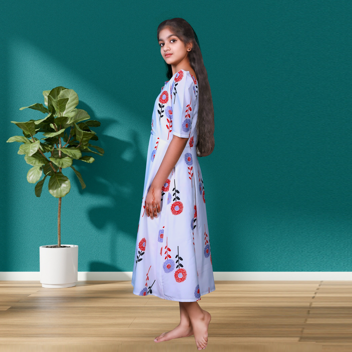 white long camisole flower printed design