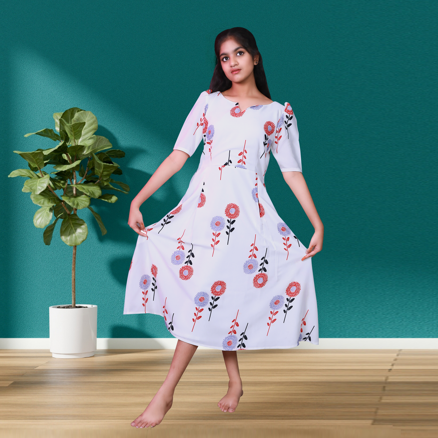 white long camisole flower printed design