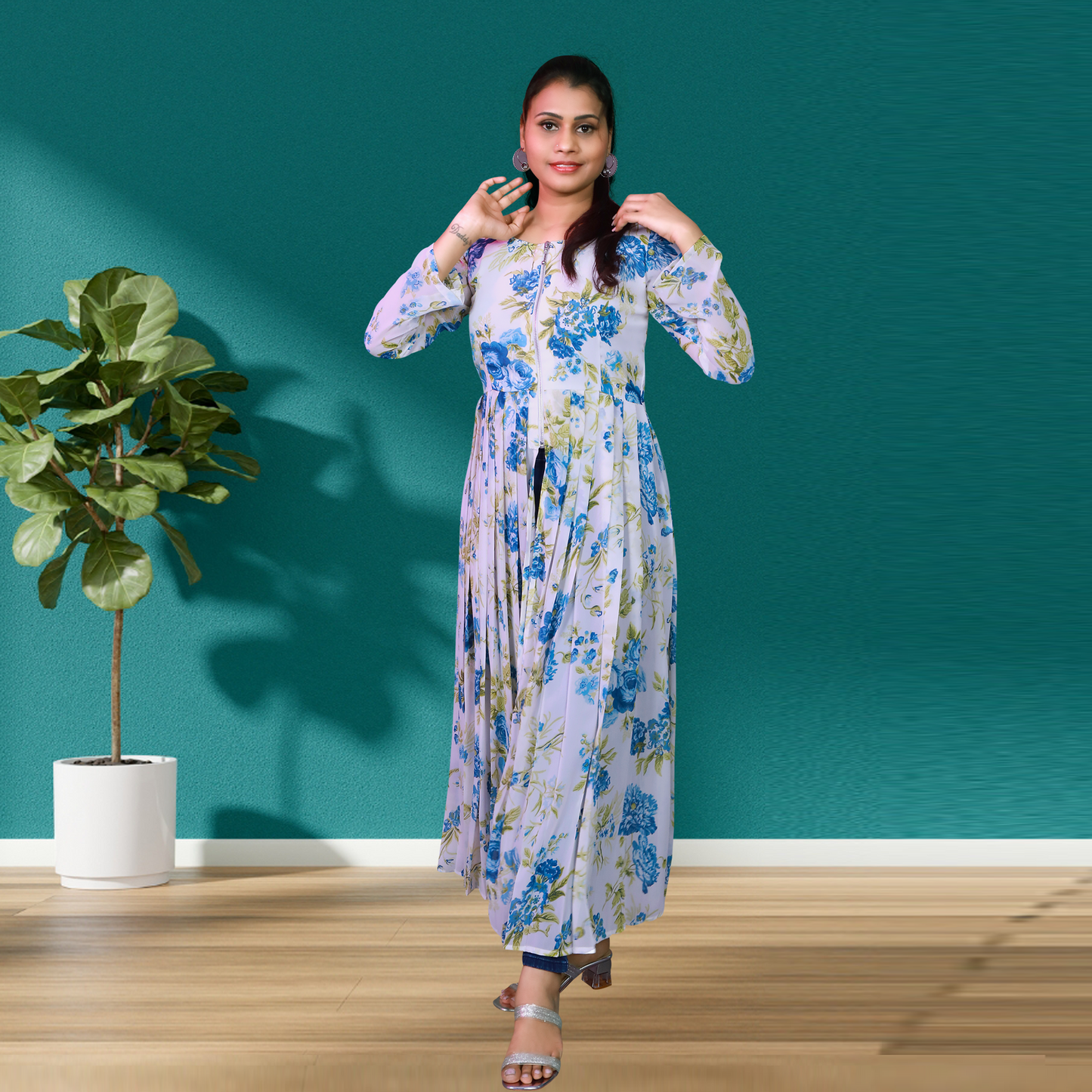 Floral Print Chiffon Maxi Longline Top