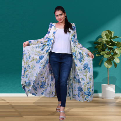 Floral Print Chiffon Maxi Longline Top