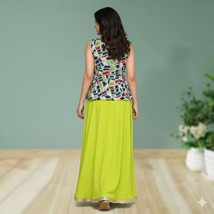 Lime green small family party wear, occasional dress.
