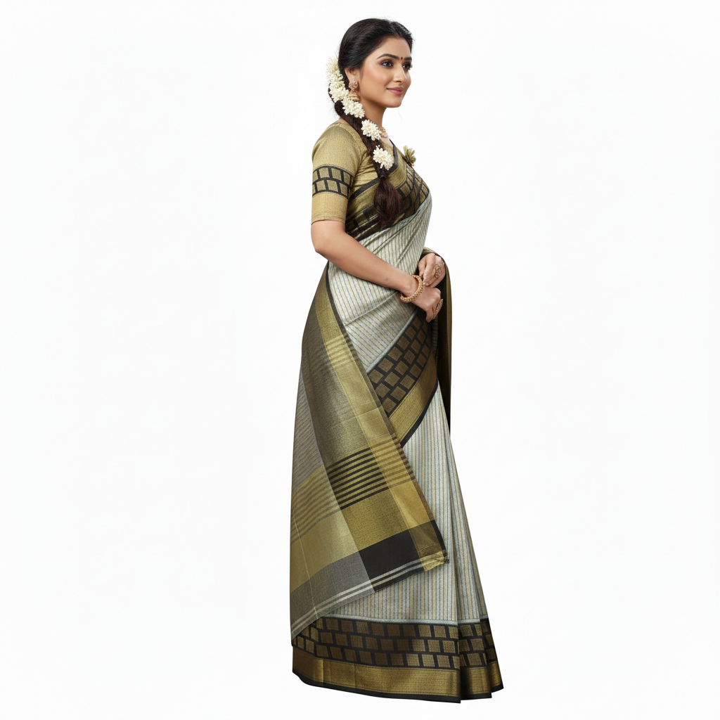 Black and Gold Color Sico Saree