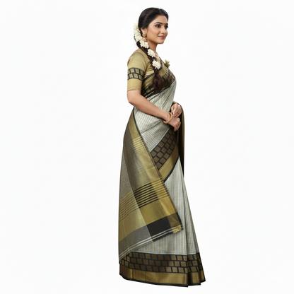 Black and Gold Color Sico Saree