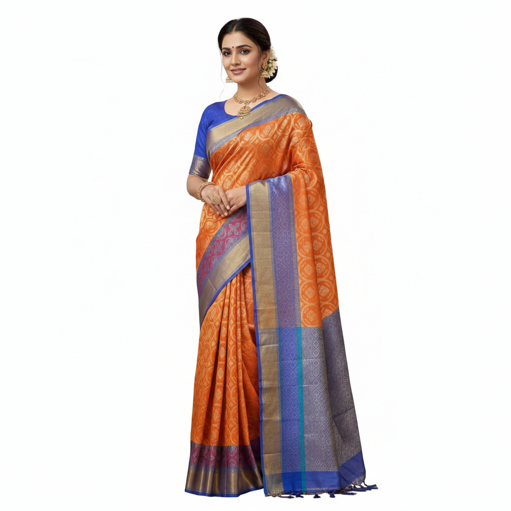 Orange and Blue Kota Silk Saree || Silk Saree