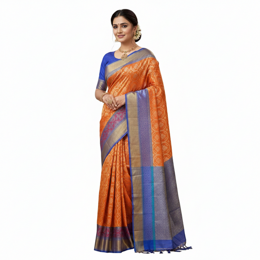 Orange and Blue Kota Silk Saree || Silk Saree
