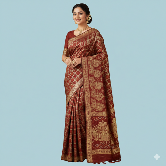 Mroon Bandhani Printed Saree | Bandhani Printed