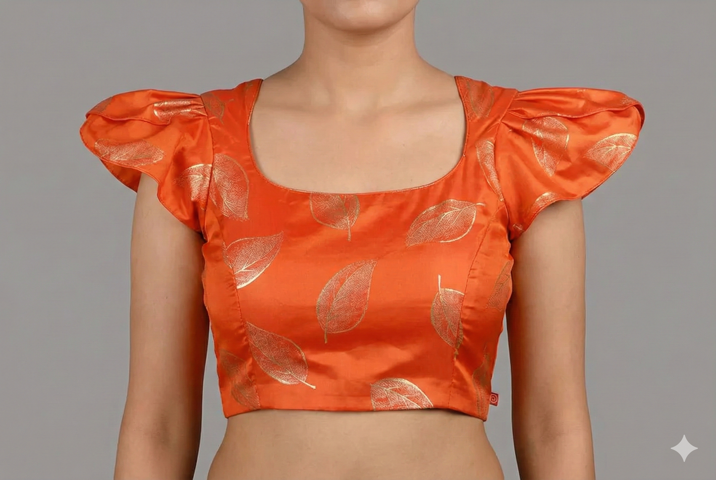 Floral Printed Orange Silk with Petal Sleeves Blouse | ORANGE