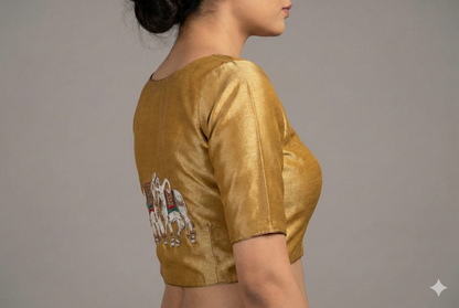 Exquisite Handcrafted Blouse Embellished with Elephant and Cow Paintings and Maggam Work | S3B1264