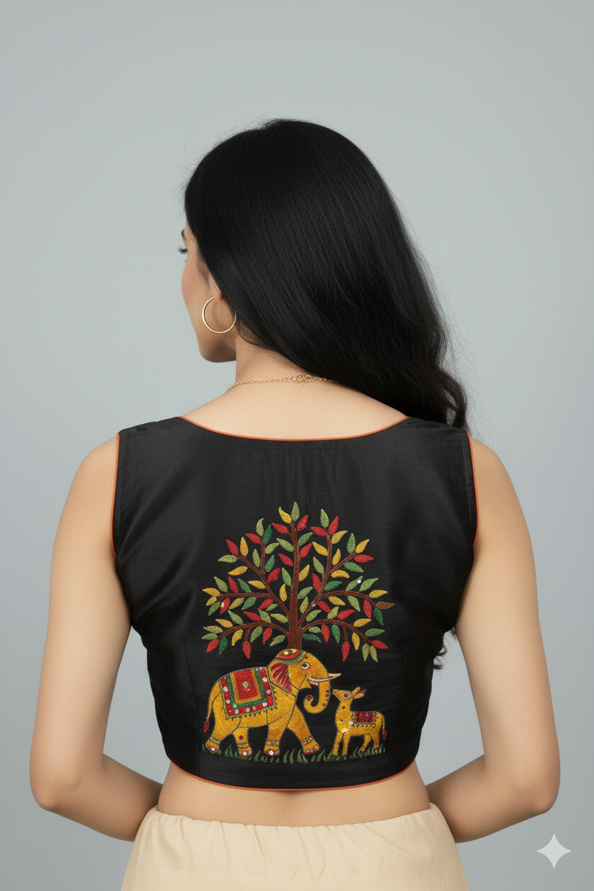 Gond Art Maggam Work Painted Handicrafts Blouse: Inspired Elegance | S3B1258