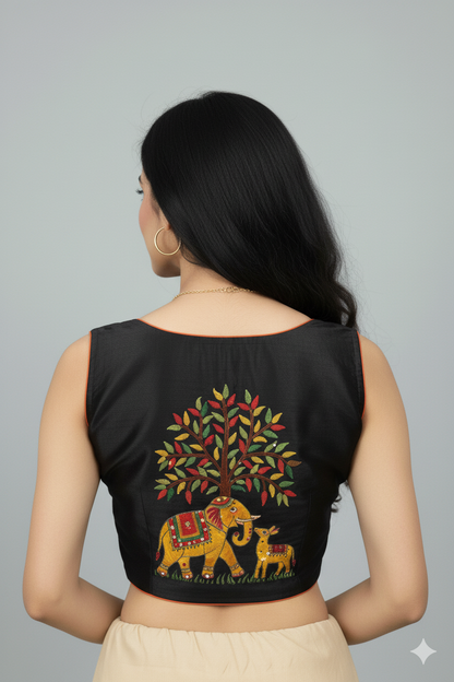 Gond Art Maggam Work Painted Handicrafts Blouse: Inspired Elegance | S3B1258