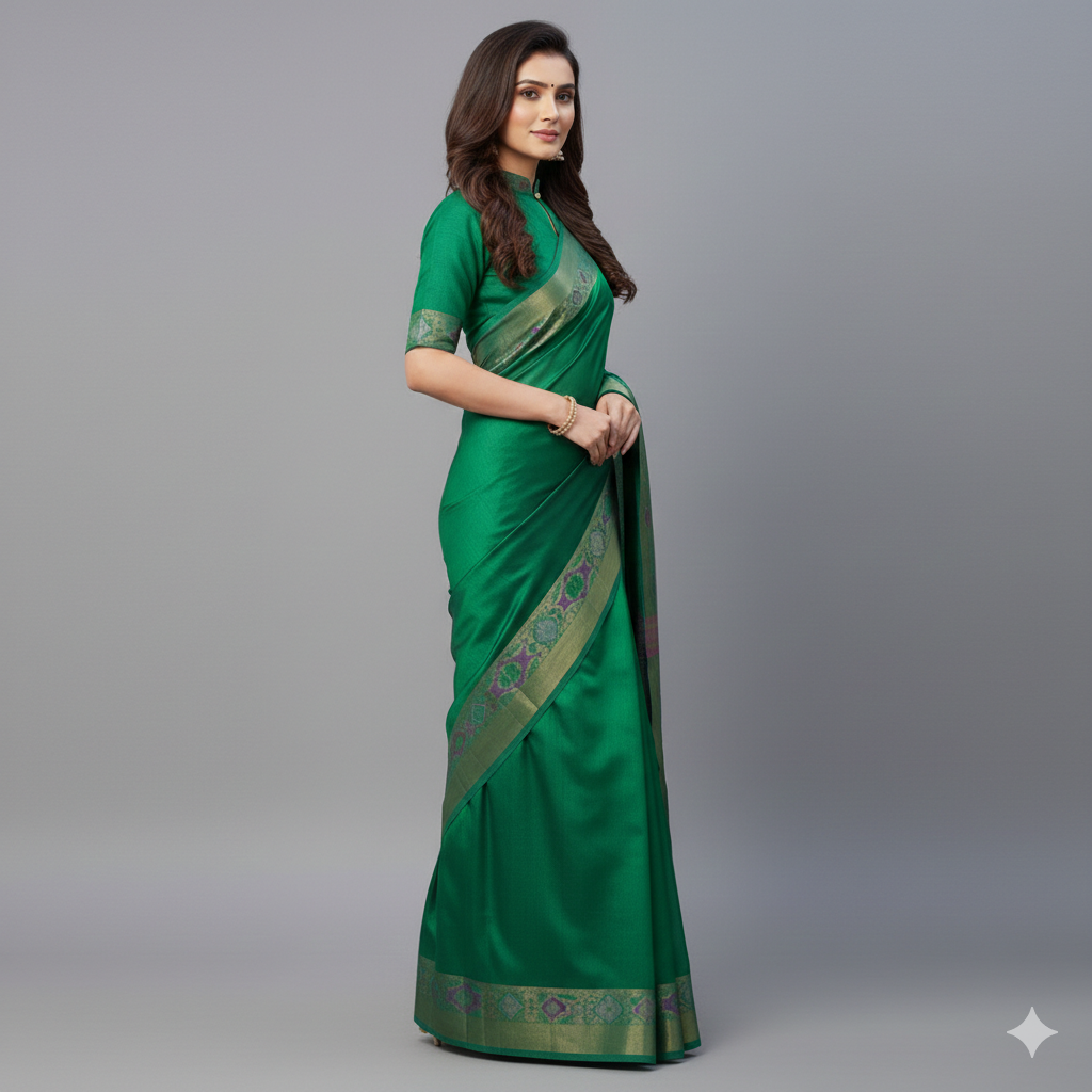 Green Ikkat Border Pattu Saree | Green Saree