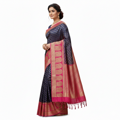 Elegant Navy Blue and Pink Saree – Shop Now