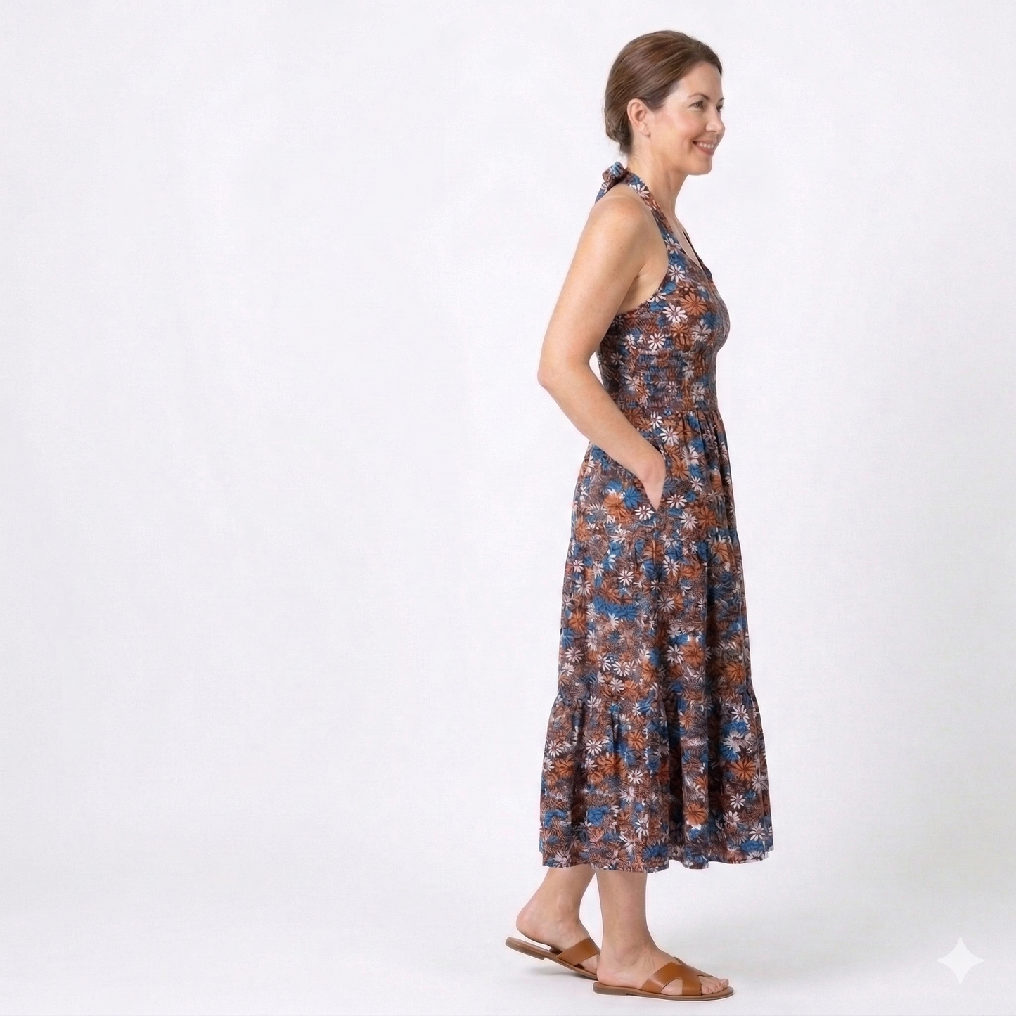 Floral Printed Sleevesless 3 Tiered Gown | 3 Tiered