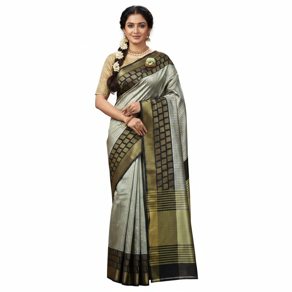Black and Gold Color Sico Saree
