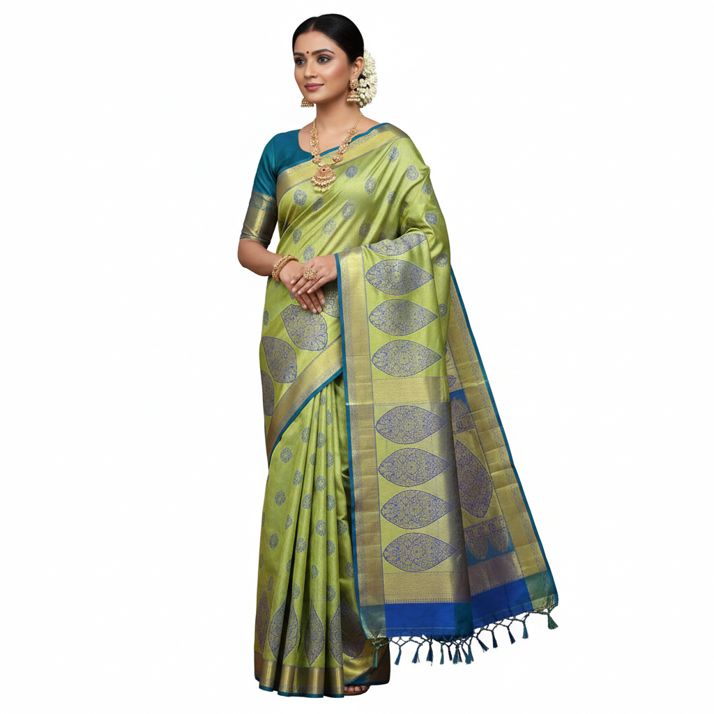 Earthy Blue Hand Woven Pattu Saree | Earthy Blue