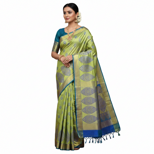 Earthy Blue Hand Woven Pattu Saree | Earthy Blue