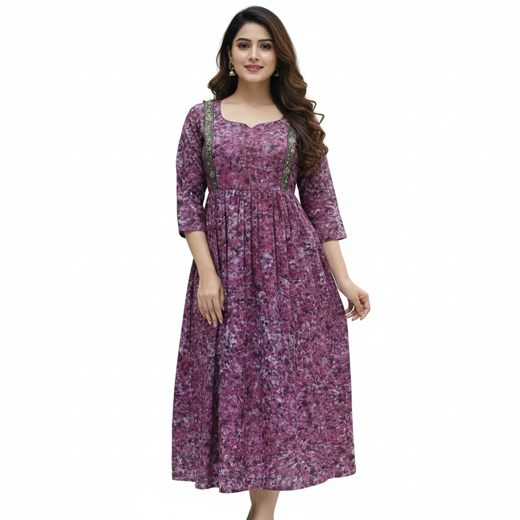 Dusty Mauve Midi-Length A-Line Maternity /mother wear Dress with Three-Quarter Sleeves – Elegant, Feminine & Perfect for Every Season”