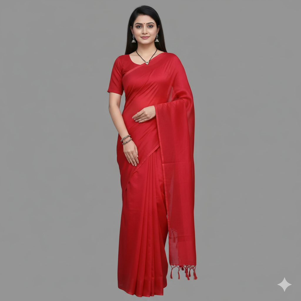 Pink Cotton Saree With Blouse | S3SB