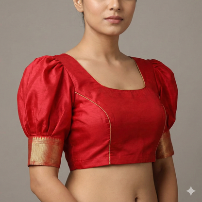 Red Colored Puffy Sleeves Regular Blouse | S3B1207