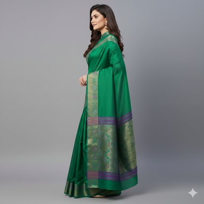 Green Ikkat Border Pattu Saree | Green Saree
