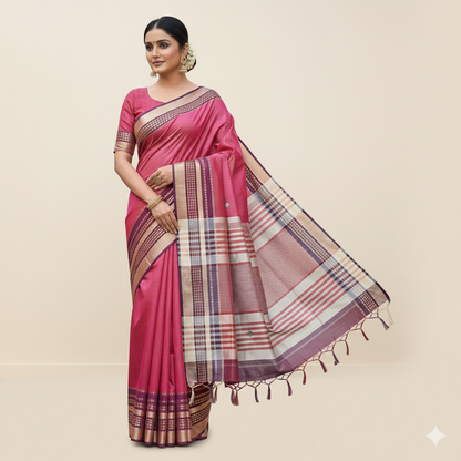 Cotton Silk Maroon Pink Saree