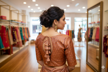 Rust Orange Princess Cut Silk Brocade Blouse | Rust Orange