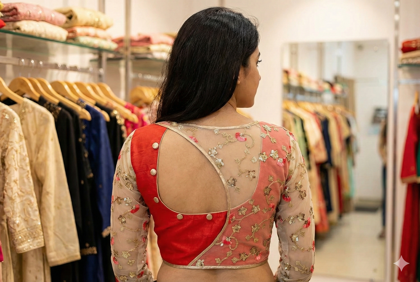 Red Fancy Netted detailing Blouse | S3B1261