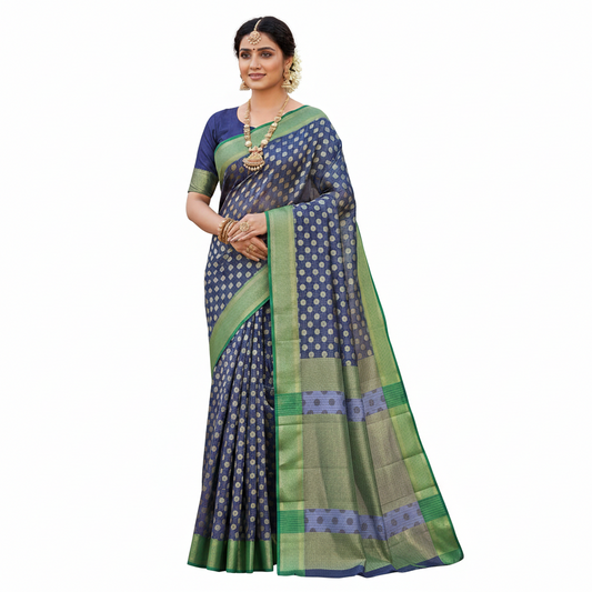 Blue and Gold Fancy Saree | Dual Tone Saree