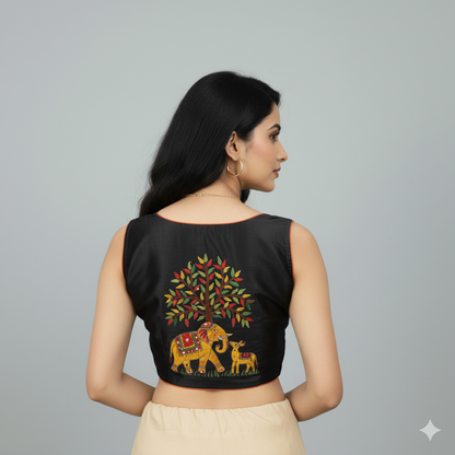 Gond Art Maggam Work Painted Handicrafts Blouse: Inspired Elegance | S3B1258