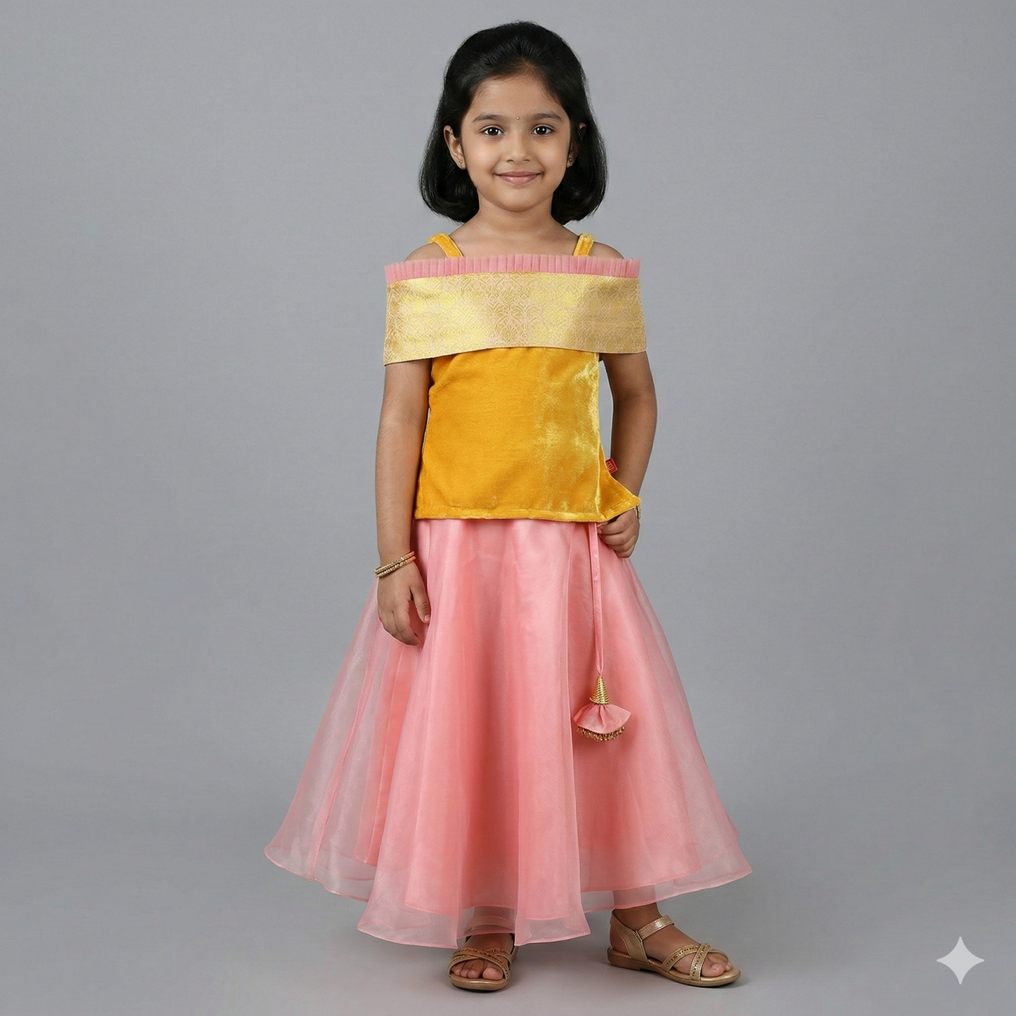 Yellow&Pink Organza Baby Girl Dress | S3BGWD4